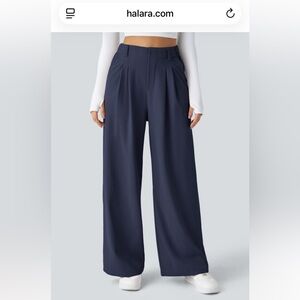 HALARA Navy Blue Wide-Leg Waffle Trousers